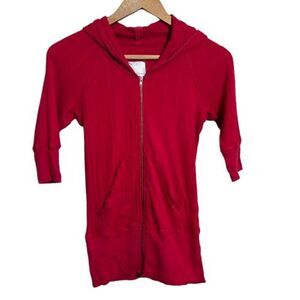 Y2K Tildon Zip Up Hoodie Shirt Womens M Pink Short Sleeve Babydoll Long Ribbed